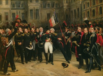 Napoléon Ier (1769-1821) faisant ses adieux à la Garde Impériale dans la cour du Cheval-Blanc au Château de Fontainebleau, 20 avril 1814, 1825 - Antoine Alphonse Montfort